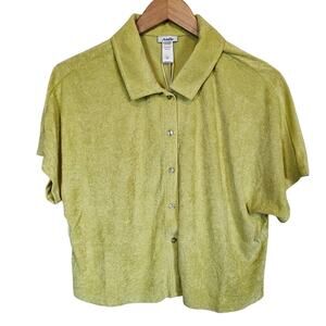 Andie The Cropped Button Top Blouse Terrycloth HNSU Women's Size Medium Casual